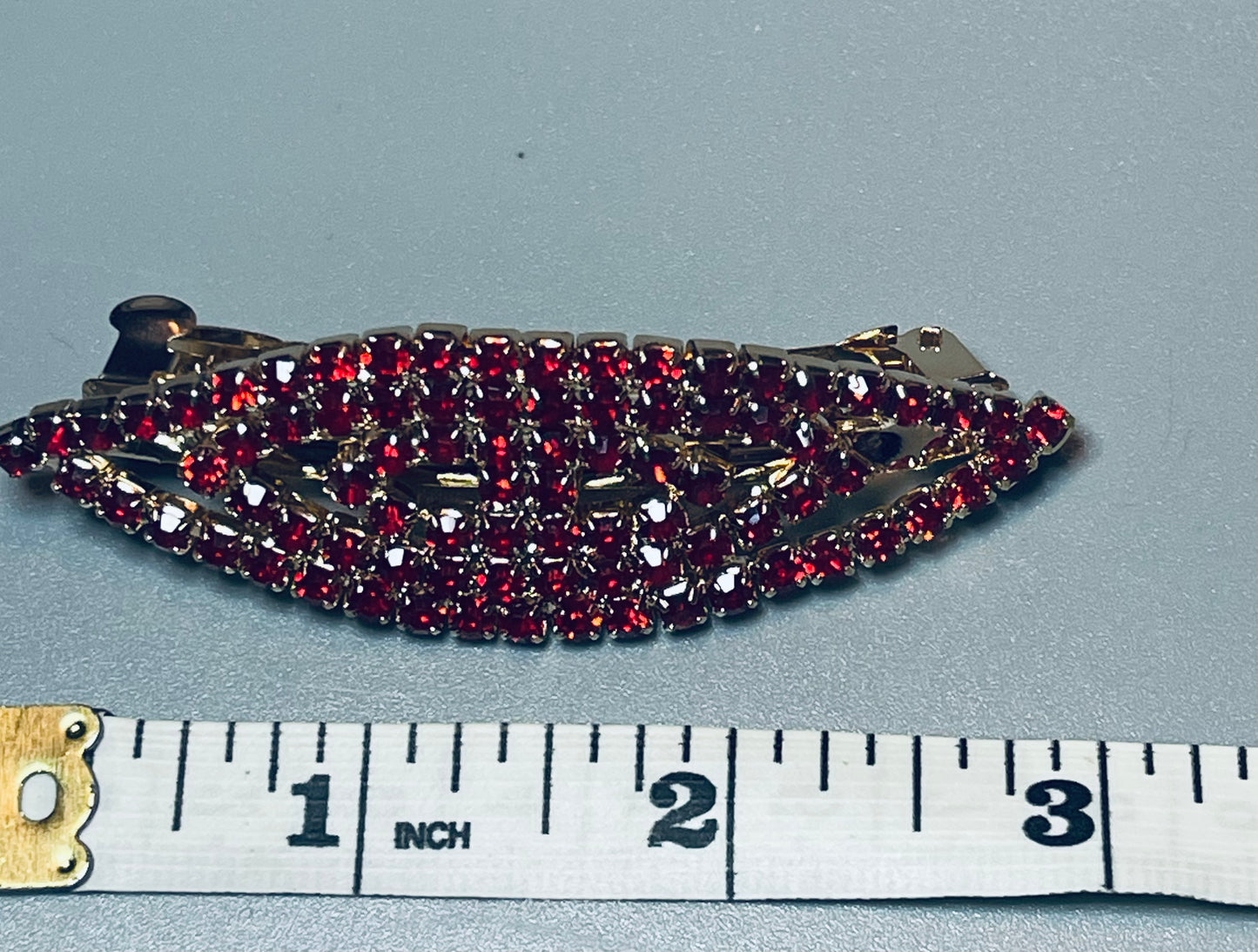 Ruby Red Crystal rhinestone barrette approximately 3.0” gold tone formal hair accessories gift wedding bridesmaid Prom birthday gifts