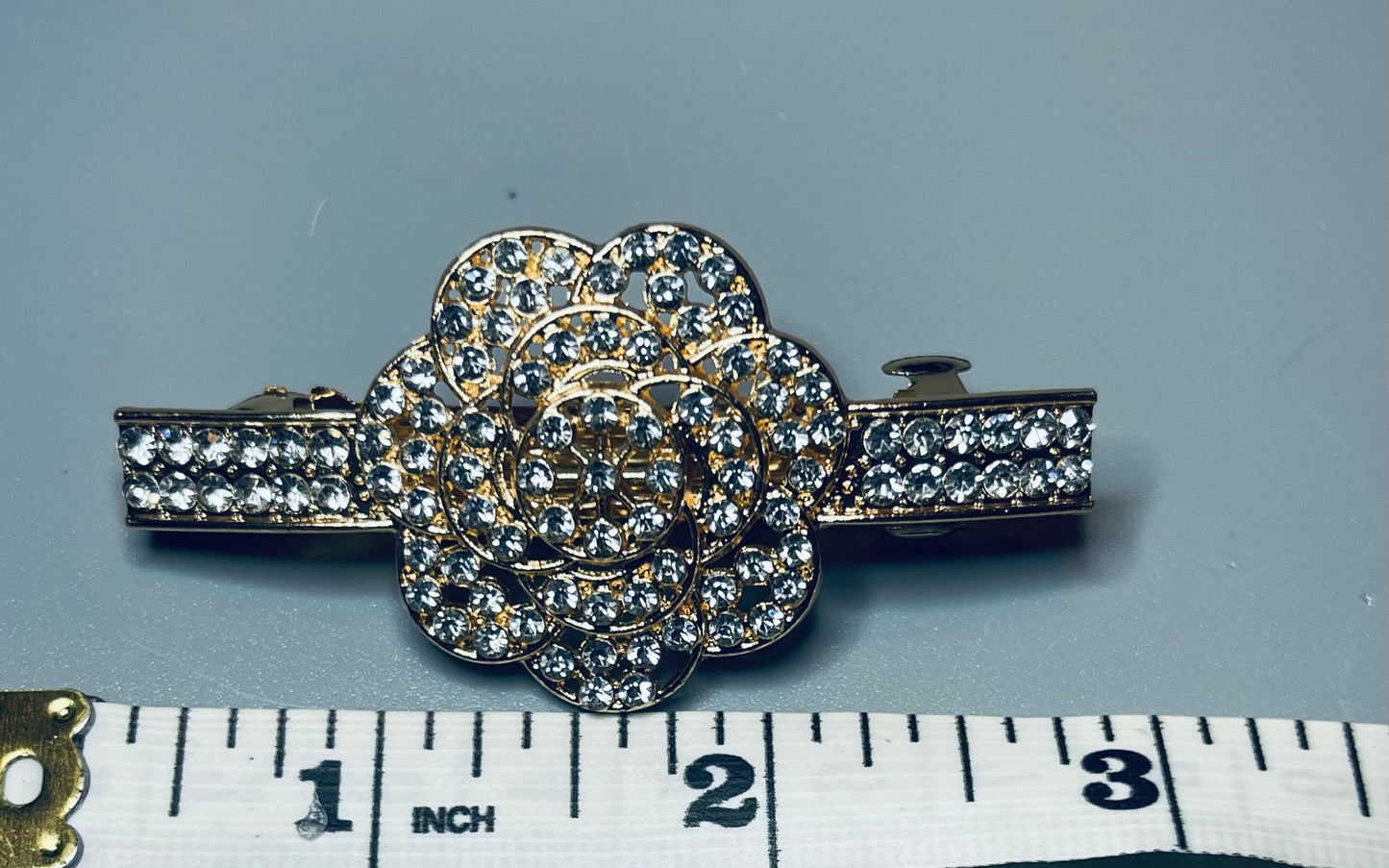 Clear flower Crystal rhinestone barrette approximately 3.0” gold tone formal hair accessories gift wedding bridesmaid prom birthday mother of bride groom
