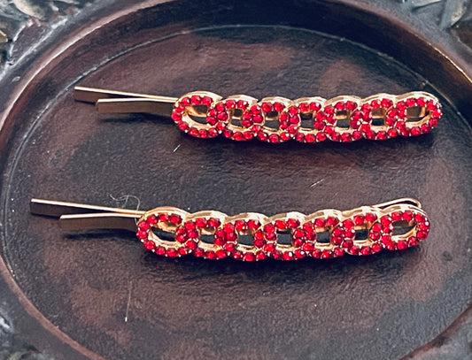 Red Crystal rhinestone hairpins 2pc approximately 2.5”gold tone  formal hair accessories gift wedding bridesmaid princess accessory