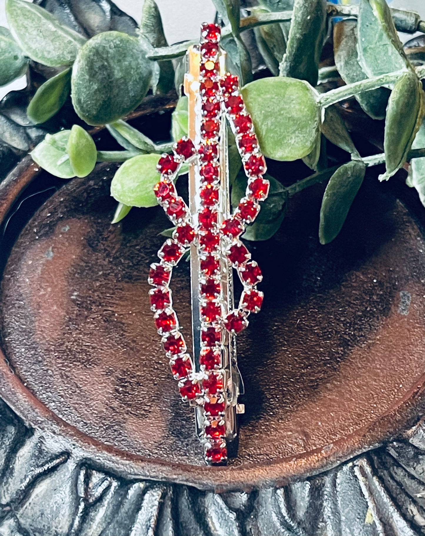 Red Crystal rhinestone barrette approximately 3.0” silver tone formal hair accessories gift wedding bridesmaid prom birthday mother of bride groom
