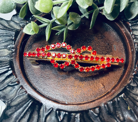 Ruby Red Crystal rhinestone barrette approximately 3.0” gold tone formal hair accessories gift wedding bridesmaid