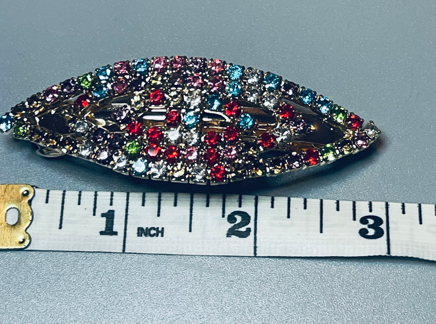 Rainbow Crystal rhinestone barrette approximately 3.0” gold tone formal hair accessories gift wedding bridesmaid Prom birthday gifts