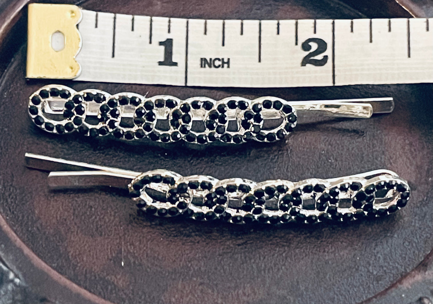 Black Crystal rhinestone hairpins 2pc approximately 2.5”silver tone  formal hair accessories gift wedding bridesmaid princess accessory