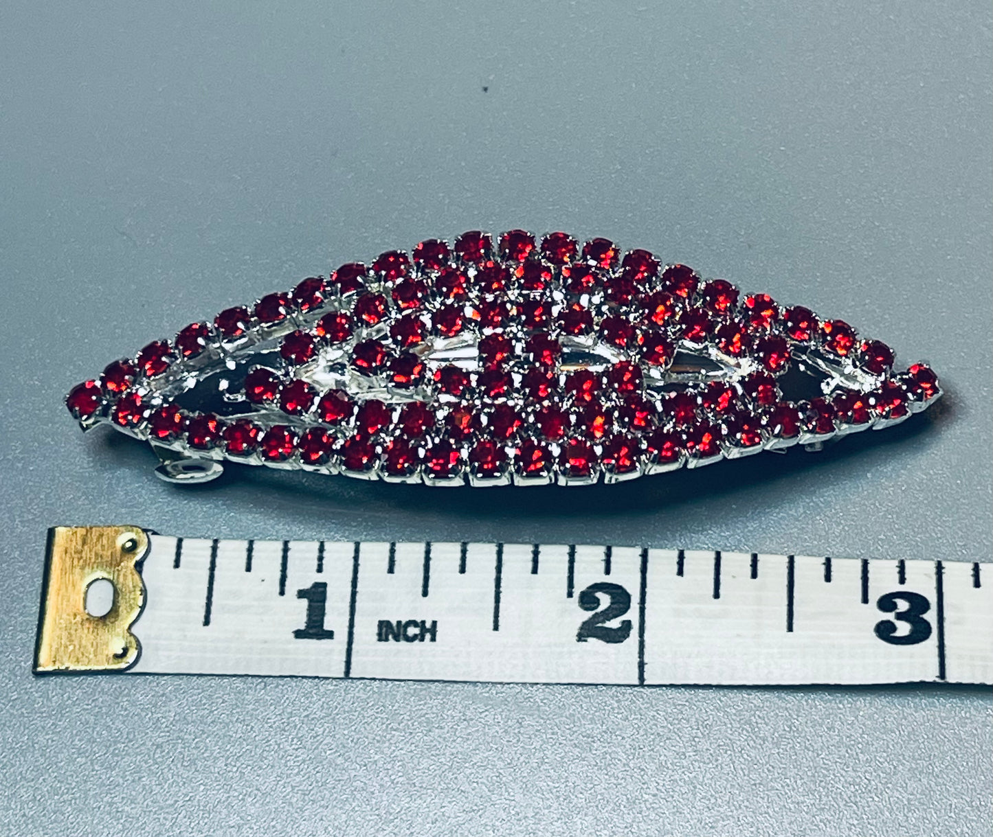Red Crystal rhinestone barrette approximately 3.0” silver tone formal hair accessories gift wedding bridesmaid Prom birthday gifts