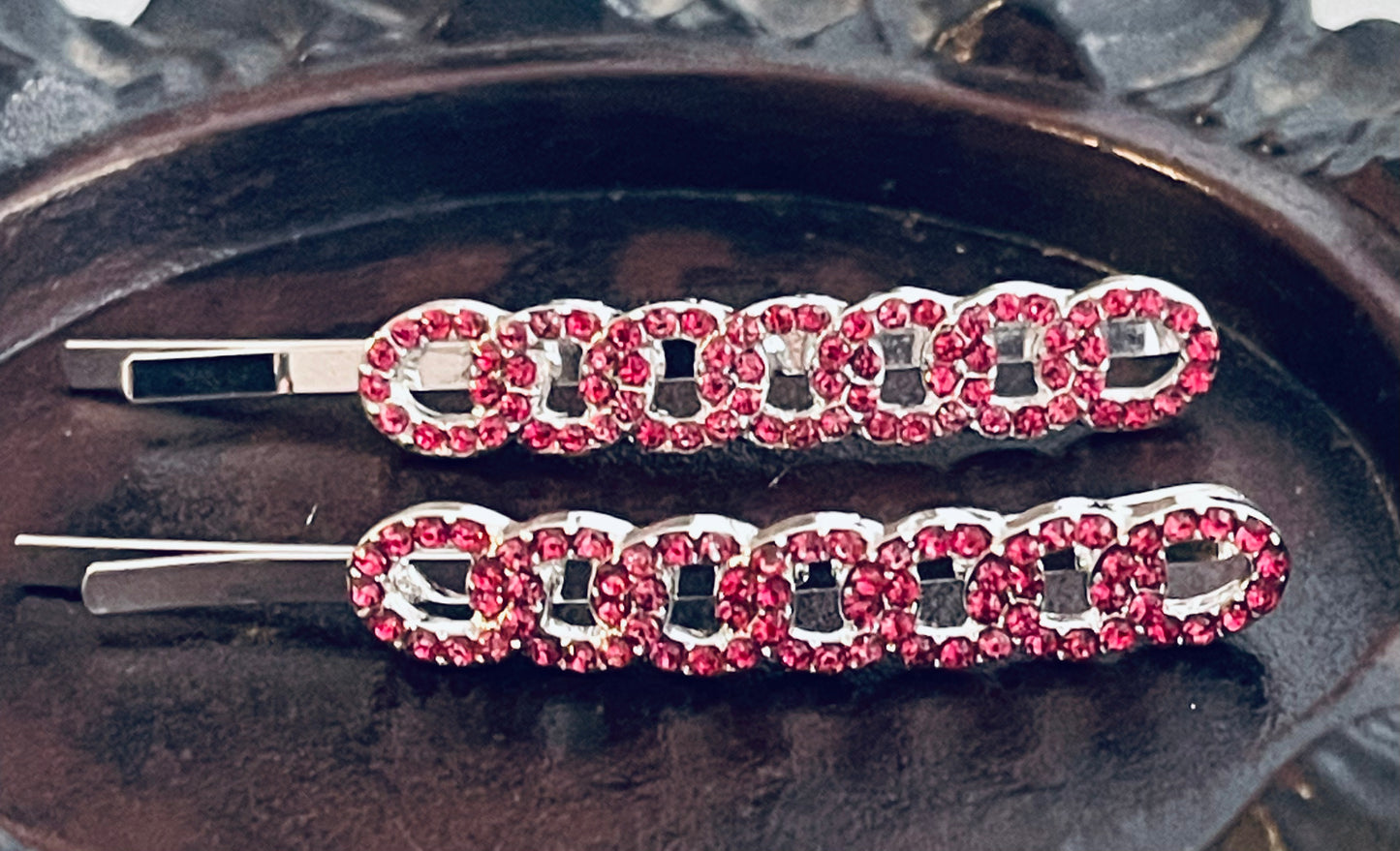 Pink Crystal rhinestone hairpins 2pc approximately 2.5”silver tone  formal hair accessories gift wedding bridesmaid princess accessory