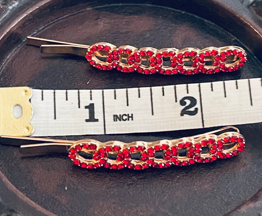 Red Crystal rhinestone hairpins 2pc approximately 2.5”gold tone  formal hair accessories gift wedding bridesmaid princess accessory