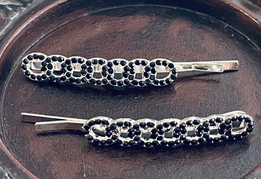 Black Crystal rhinestone hairpins 2pc approximately 2.5”silver tone  formal hair accessories gift wedding bridesmaid princess accessory
