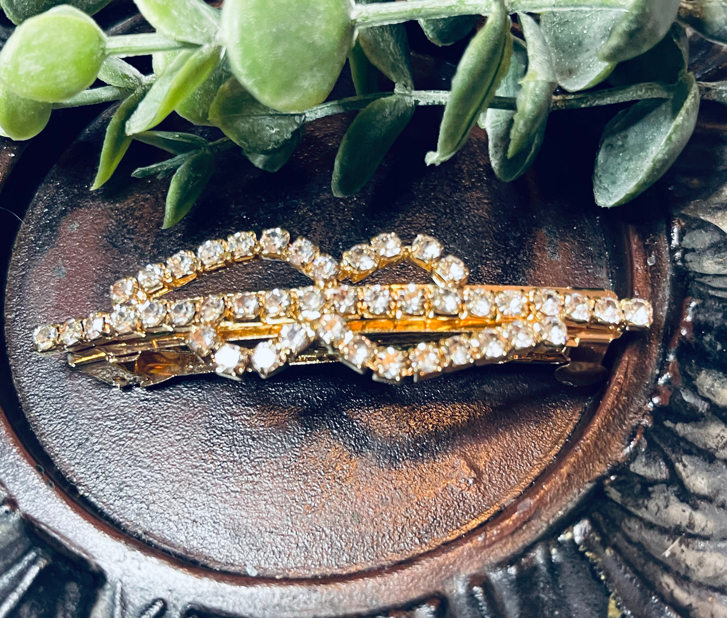 Clear Crystal rhinestone barrette approximately 3.0” gold tone formal hair accessories gift wedding bridesmaid