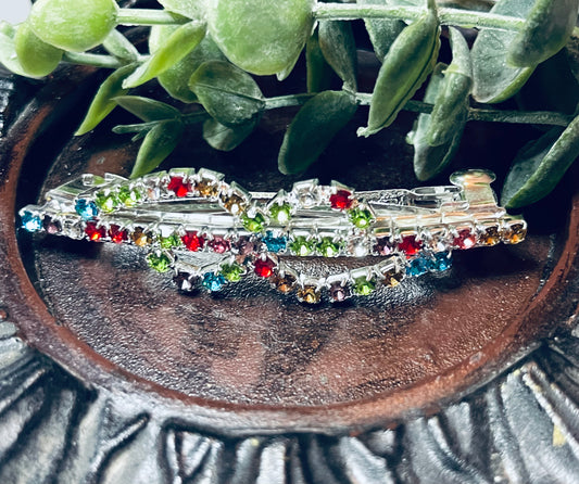 Rainbow Crystal rhinestone barrette approximately 3.0” silver tone formal hair accessories gift wedding bridesmaid