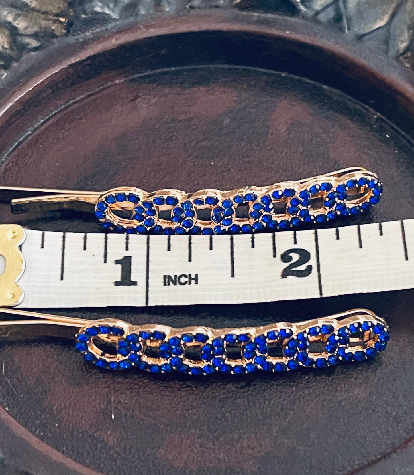 Blue Crystal rhinestone hairpins 2pc approximately 2.5”gold tone  formal hair accessories gift wedding bridesmaid princess accessory
