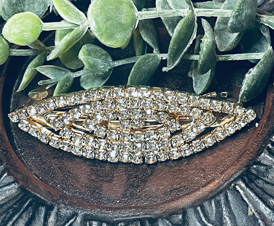 Clear Crystal rhinestone barrette approximately 3.0” gold tone formal hair accessories gift wedding bridesmaid Prom birthday gifts