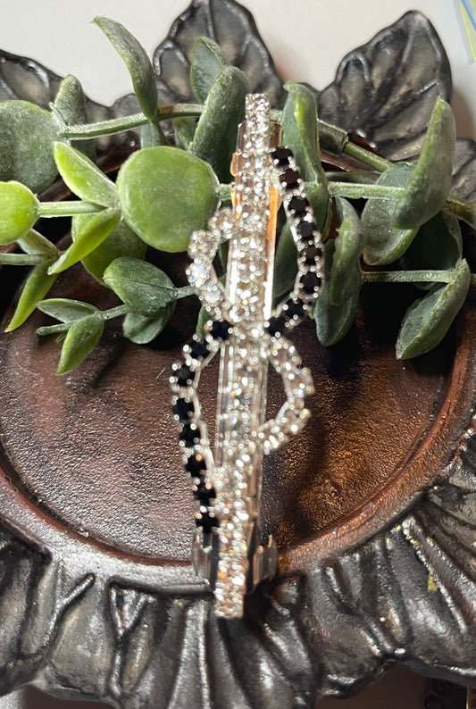 Black clear Crystal rhinestone barrette approximately 3.0” silver tone formal hair accessories gift wedding bridesmaid