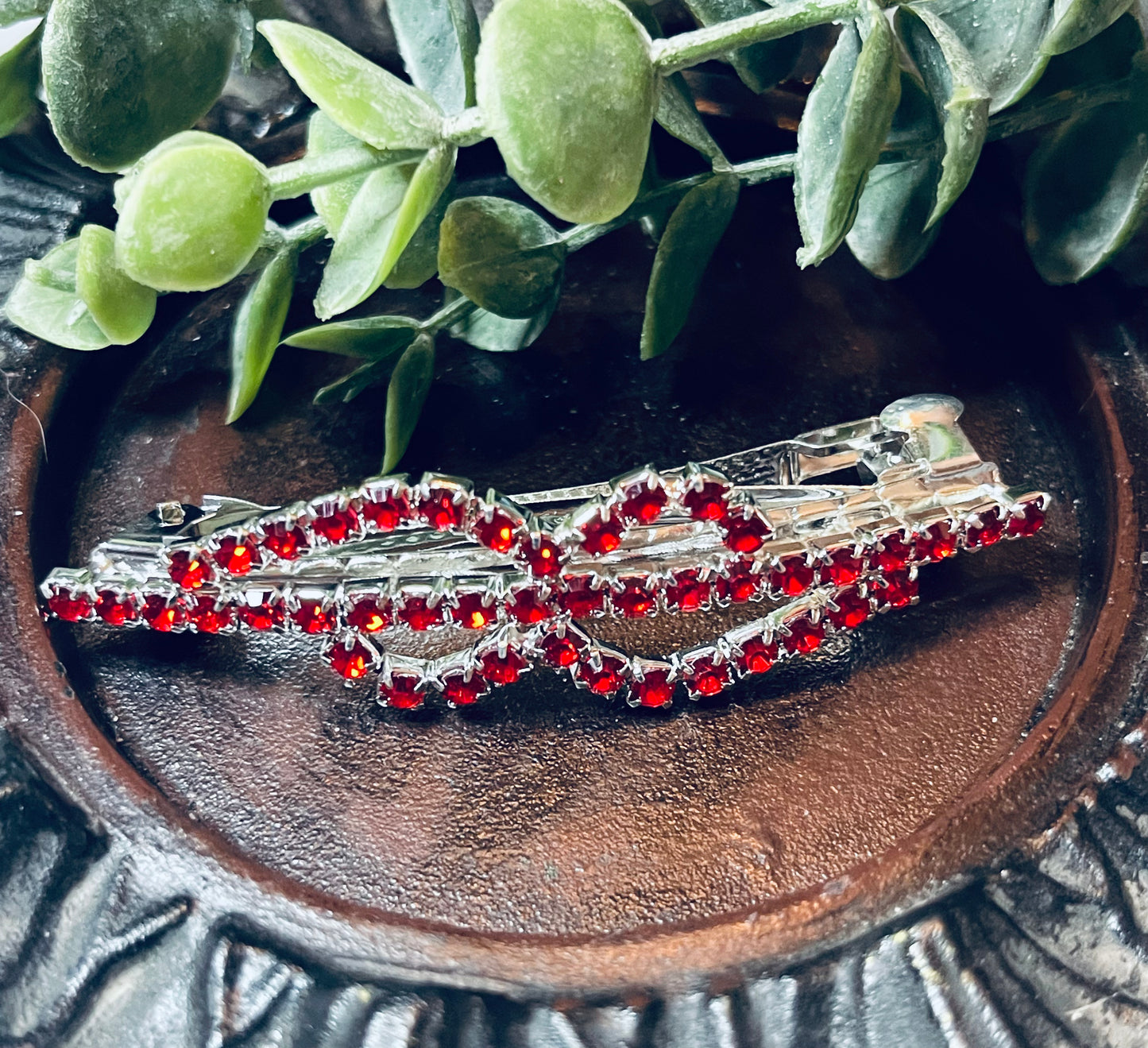 Red Crystal rhinestone barrette approximately 3.0” silver tone formal hair accessories gift wedding bridesmaid prom birthday mother of bride groom