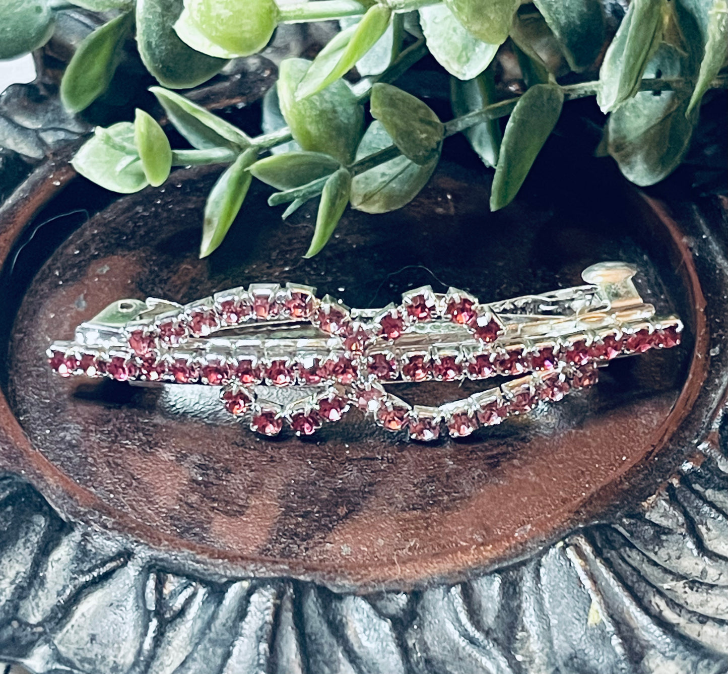 Pink Crystal rhinestone barrette approximately 3.0” silver tone formal hair accessories gift wedding bridesmaid prom birthday mother of bride groom