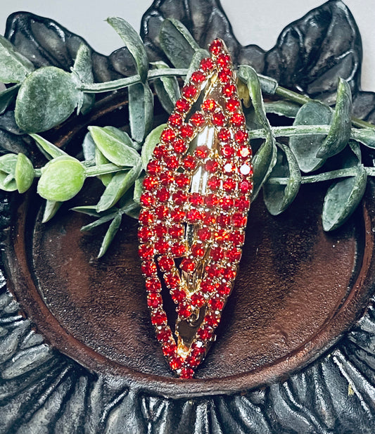 Ruby Red Crystal rhinestone barrette approximately 3.0” gold tone formal hair accessories gift wedding bridesmaid Prom birthday gifts