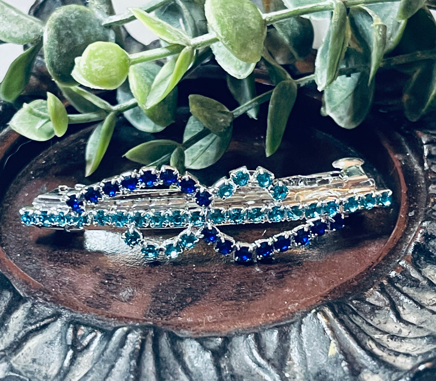 Teal blue Crystal rhinestone barrette approximately 3.0” silver tone formal hair accessories gift wedding bridesmaid prom birthday mother of bride groom