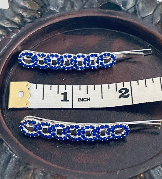 Blue Crystal rhinestone hairpins 2pc approximately 2.5” silver tone  formal hair accessories gift wedding bridesmaid princess accessory