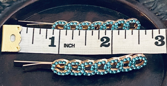 Blue teal Crystal rhinestone hairpins 2pc approximately 2.5” gold tone  formal hair accessories gift wedding bridesmaid princess accessory