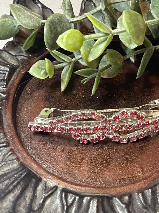 Pink Crystal rhinestone barrette approximately 3.0” silver tone formal hair accessories gift wedding bridesmaid prom birthday mother of bride groom