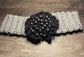 Handmade cream gray black Beaded headband 100% cotton girls headband gift flowers 18” strechable soft gentle headband