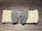 Handmade crochet white gray bow  headband 100% cotton girls headband gift soft gentle headband 18” stretchable cotton