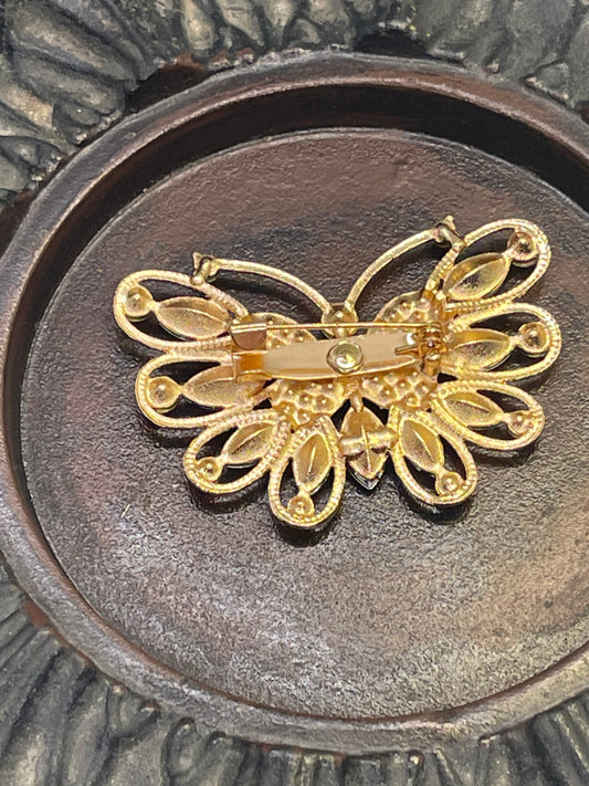 Luxe’s clear butterfly Crystal Brooch Rhinestone gold  tone woman with rhinestone gift scarf accessory