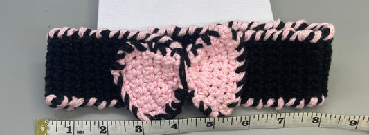 Handmade crochet black pink bow headband 100% cotton girls headband gift soft gentle headband 18” stretchable cotton