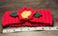 Handmade crochet red yellow green flower headband 100% cotton girls headband gift soft gentle headband 18” stretchable cotton