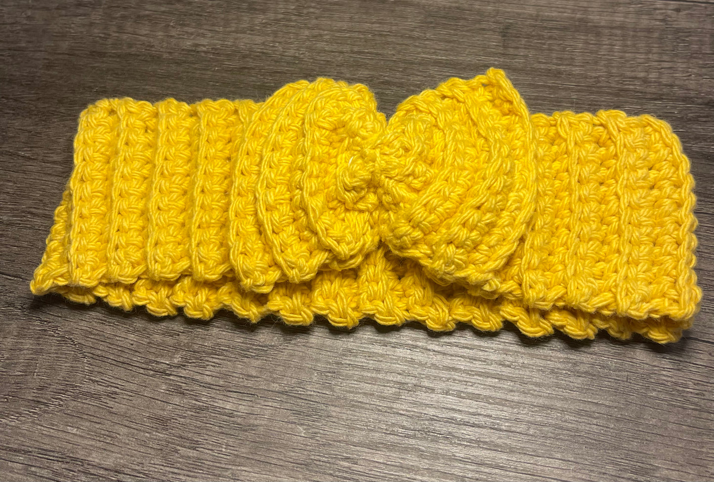Handmade crochet yellow bow headband 100% cotton girls headband gift soft gentle headband 18” stretchable cotton
