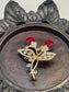 Luxe’s Red roses Crystal Brooch Rhinestone flower gold  tone woman with rhinestone gift scarf accessory