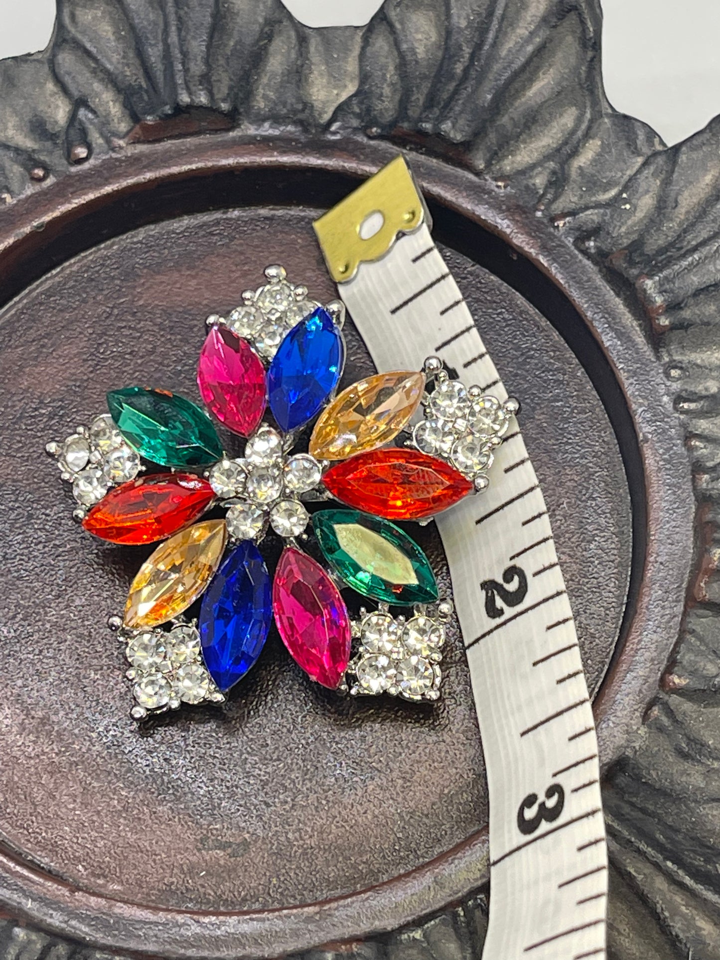 Luxe’s Rainbow Crystal Star flower Brooch Rhinestone silver gold tone woman with rhinestone gift scarf accessory