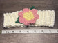 Handmade cream white pink floral headband 100% cotton girls headband gift flowers 18” strechable soft gentle headband