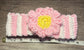 Handmade crochet pink white stripe flower headband 100% cotton girls headband gift soft gentle headband 18” stretchable cotton