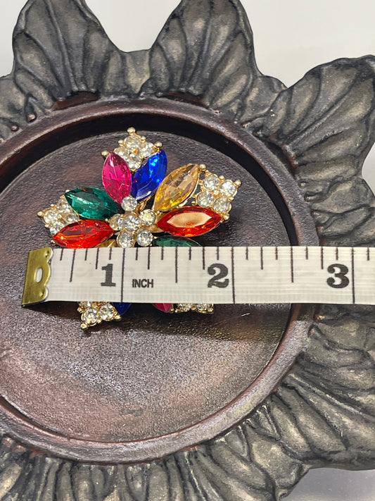 Luxe’s Rainbow Crystal Star flower Brooch Rhinestone silver gold tone woman with rhinestone gift scarf accessory