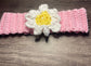 Handmade crochet pink white daisy flower headband 100% cotton girls headband gift soft gentle headband 18” stretchable cotton