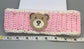 Handmade crochet pink white teddy bear embroidered headband 100% cotton girls headband gift soft gentle headband 18” stretchable cotton