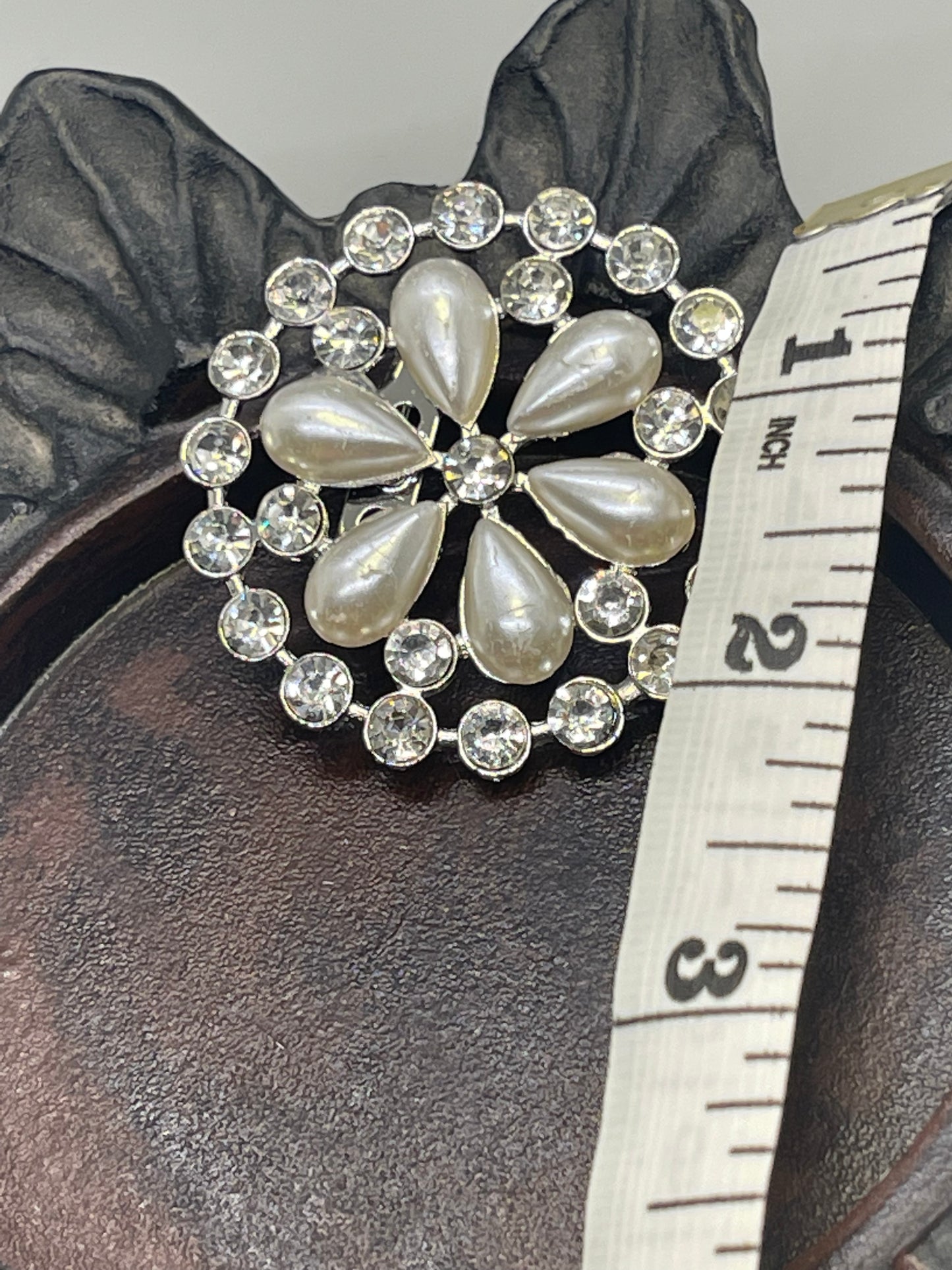 Luxe’s Pearl Crystal Brooch Rhinestone silver  tone woman with rhinestone gift scarf accessory