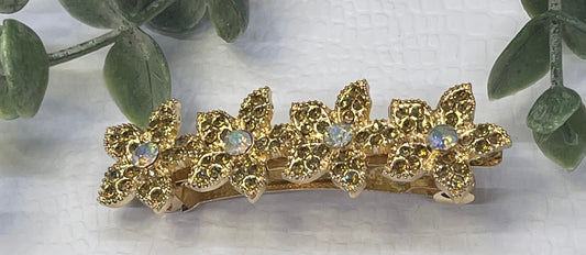 Gold Crystal rhinestone flower star barrette approximately 3.0” gold  tone formal hair accessories gift wedding bridesmaid