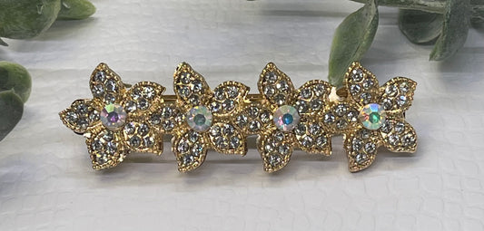 Clear Crystal rhinestone flower star barrette approximately 3.0” gold  tone formal hair accessories gift wedding bridesmaid
