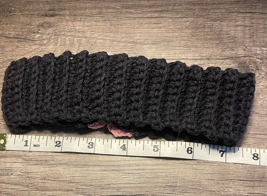 Handmade crochet black pink green flower headband 100% cotton girls headband gift soft gentle headband 18” stretchable cotton