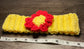 Handmade crochet yellow red flower headband 100% cotton girls headband gift soft gentle headband 18” stretchable cotton