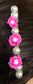 Pink Flowers White Beads Silver Tone Side Comb 1pc