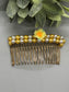 Yellow White Flower Beaded 2 Rows Hair Comb 3.5' Gold Comb Retro Bridal Prom Wedding Party