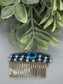 Blue White Flower Beaded Hair Comb 3.5' Gold Comb  Retro Bridal Prom Wedding Party