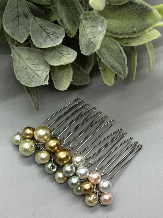 Gray Gold White Metallic Beaded Hair Comb 2.0'  Silver Tone  Comb  Retro Bridal Prom Wedding Party