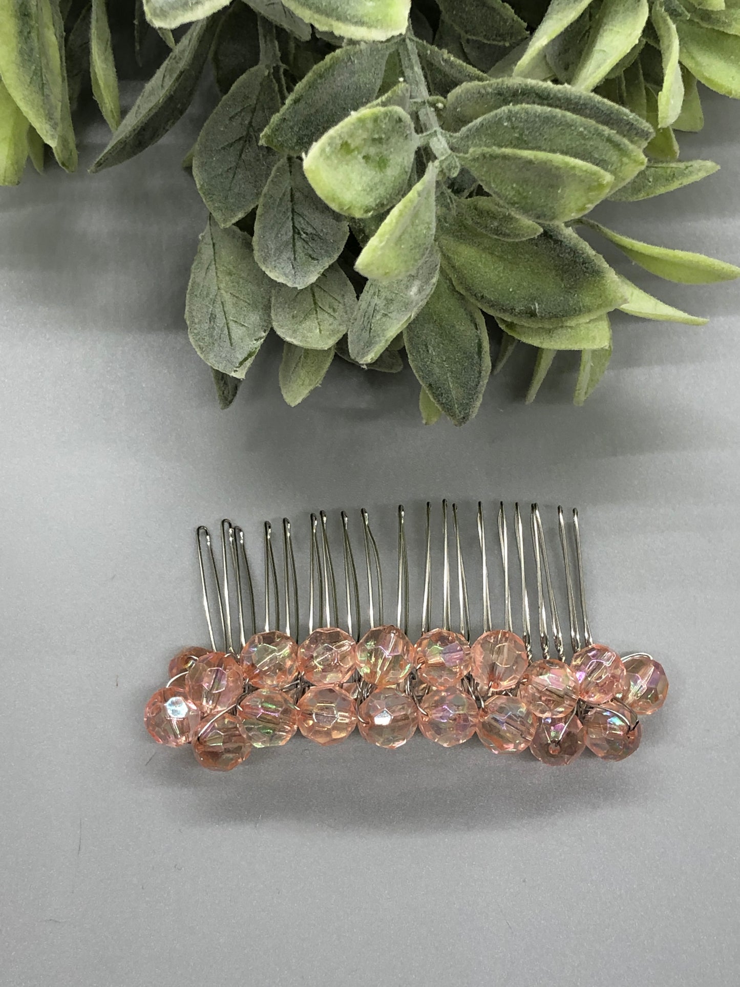 Pink Crystal Beaded Hair Vines Comb Silver Tone 3'5 Metal Comb Retro Bridal Prom Wedding Party