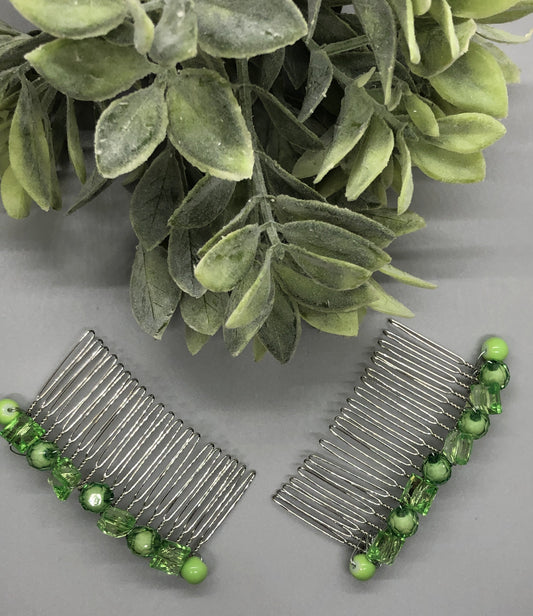 Lime Green Beaded Hair Comb 2pc Set Retro Bridal Wedding Party Prom