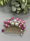 White Purple Pink Pearl Beaded Hair  Vine Clip 3.5' Gold Metal Comb Retro Vintage Style Wedding Prom Bridal Party