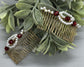 Ruby Red White Beaded Hair Comb 3.5''  Gold Tone  2pc Set Comb  Retro Bridal Prom Wedding Party