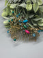 Peacock Teal Pink Gold  Vines Hair Comb 3.5' Gold Comb Retro Bridal Prom Wedding Party